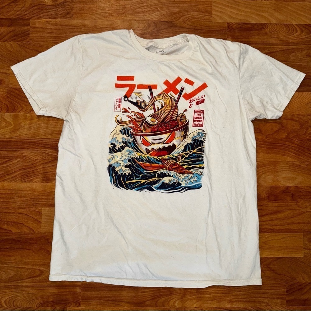 Threadless The Great Ramen Noodles Art Funny White T-Shirt (Men Size L Large)